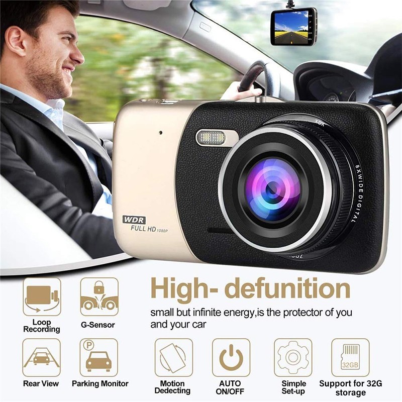 Wide Angle Car DVR Dash Cam 1080P 4 Inch 170 Degree IPS Touch Screen