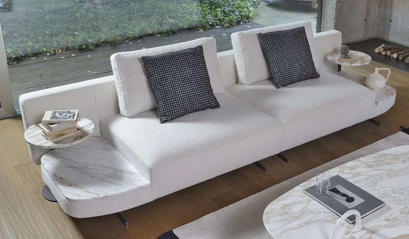 Flexible C Table Sofa Chair White Marble Finish Iron Base Side Table