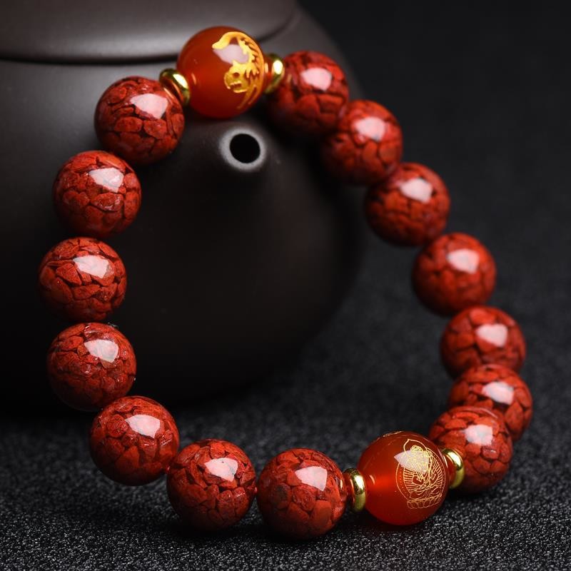 Round Bead Cinnabar Lucky Bead Buddhist Rosary Bracelet for Men and Women Cinnabar Single Circle Bead With Copper Charm Bracelet Purple Cinnabar Light