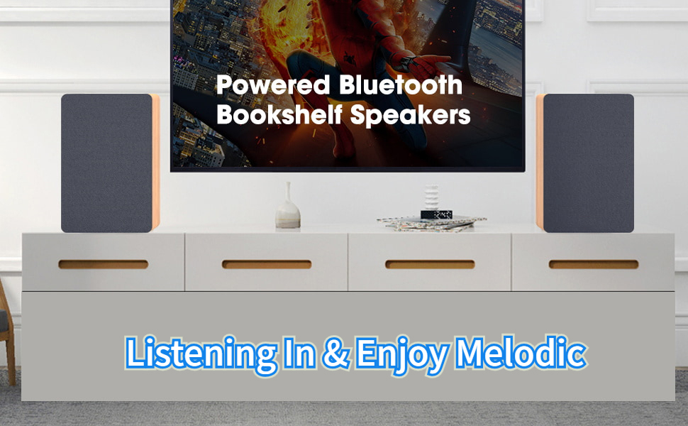 Hifi Active Bookshelf Speaker Wireless Portable Classic Wood Finish Style