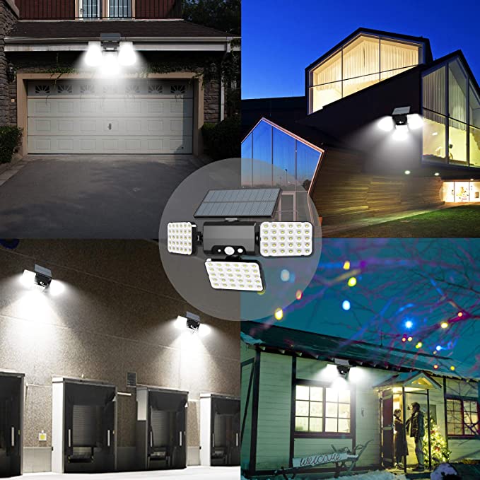 Adjustable Heads 1000lm 260Pcs LED Solar Motion Sensor Wall Light Outdoor