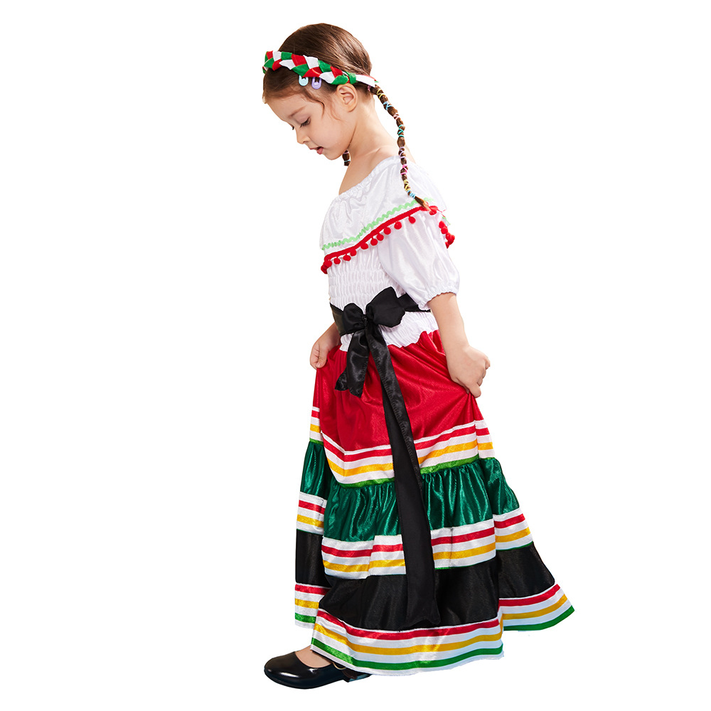 Young Girl Festival Dress Day of the Dead Halloween Cosplay Costume in Dresses Style