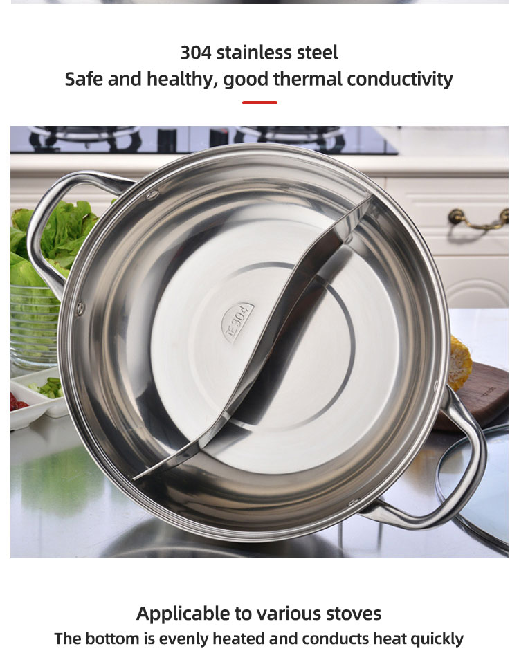 High Quality Induction Cooking Pot 304 Stainless Steel Hot Pot Kitchen Soup Pots With Glass Lid