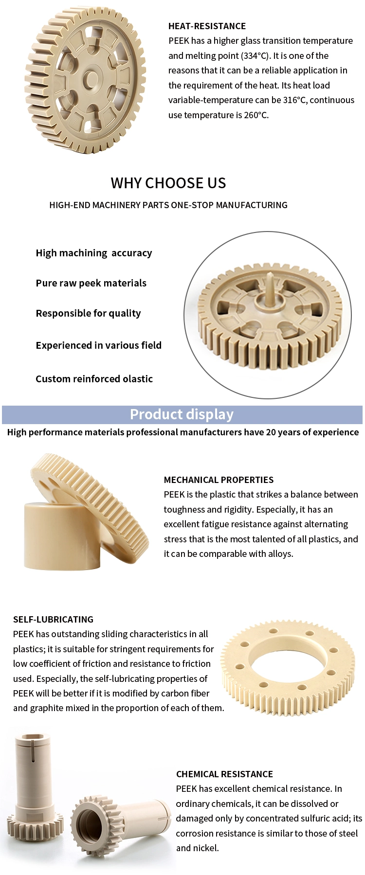 Custom Peek Plastic Gears for Sale