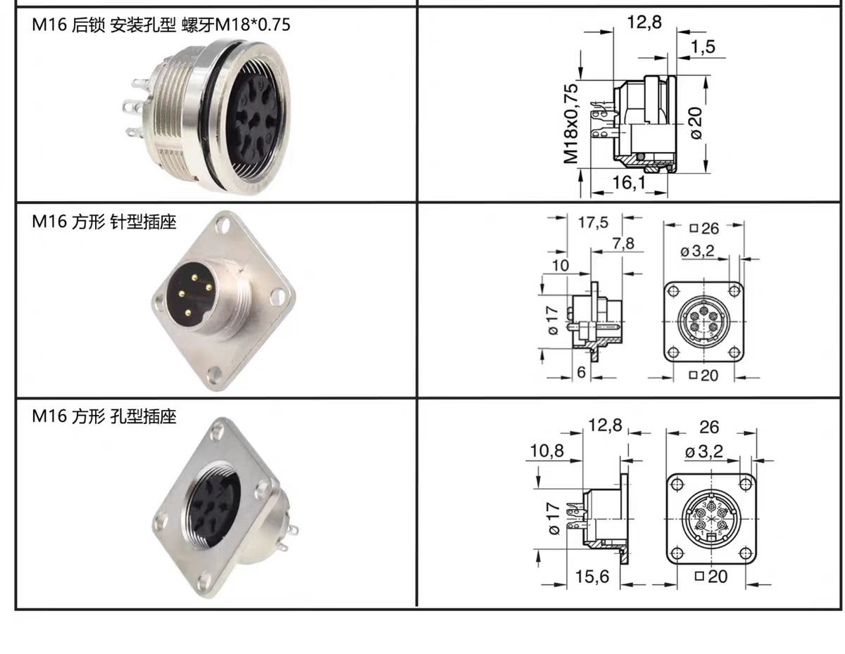 Sliver Waterproof Amphenol M16 2 -24 PIN Copper Shell C091-A -B Plug And Base Connectors