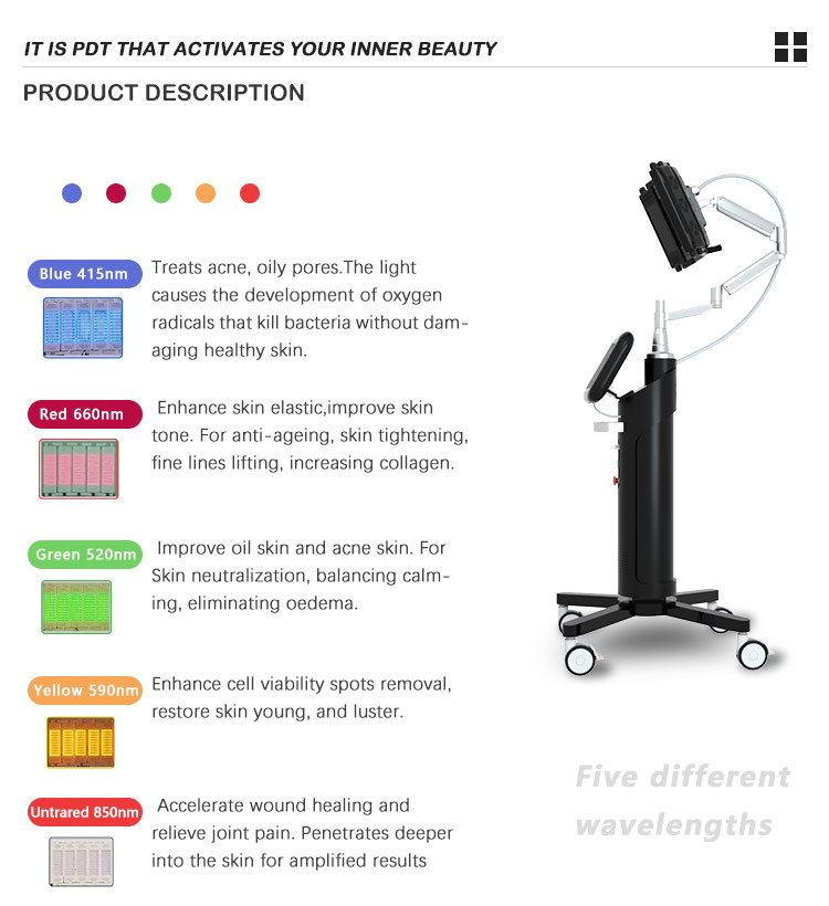 5 Color PDT LED Phototherapy Machine 420nm 520nm 590nm 633nm 850nm