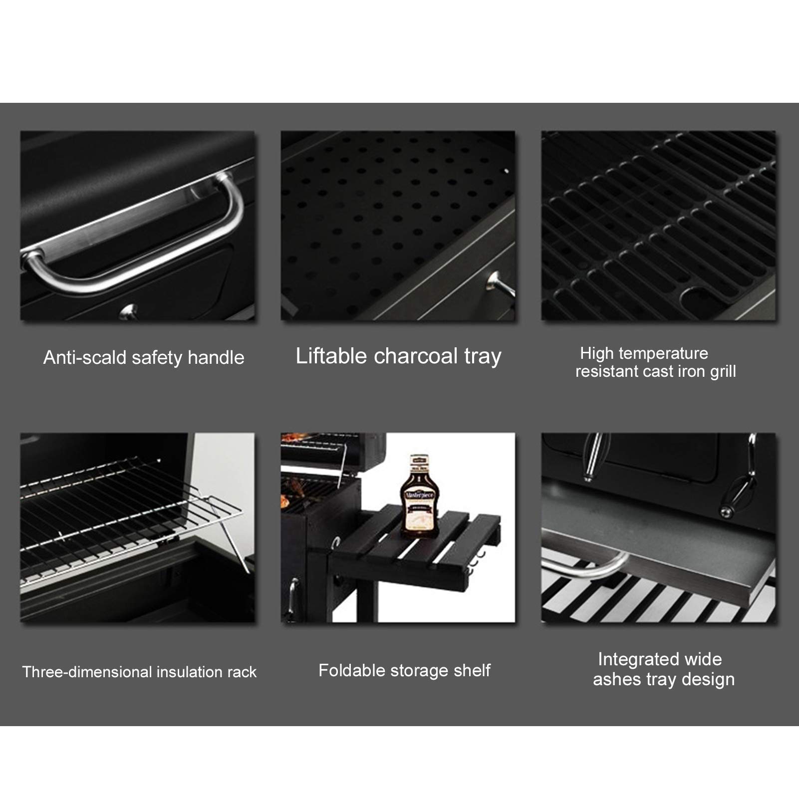 Garden Smoker Charcoal Grill Trolley with Two Plastic Wheels and Chrome Plated Finishing