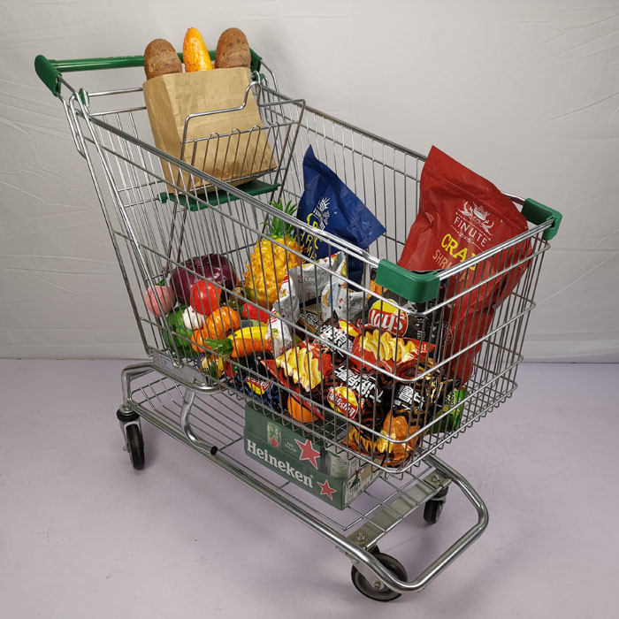 Large Capacity 210L Chain Grocery Wire Shopping Trolley American Style Zinc Powder Coating