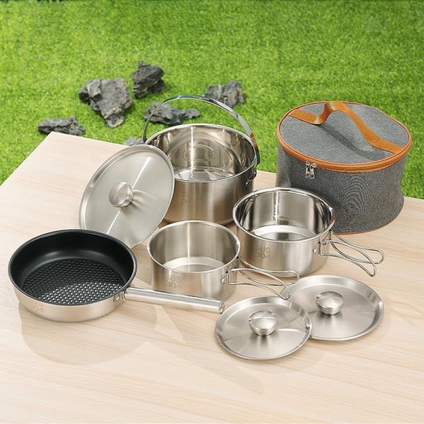 Amazon TOP Seller 304 Stainless Steel Non Stick Fry Pan Outdoor Cooking Set