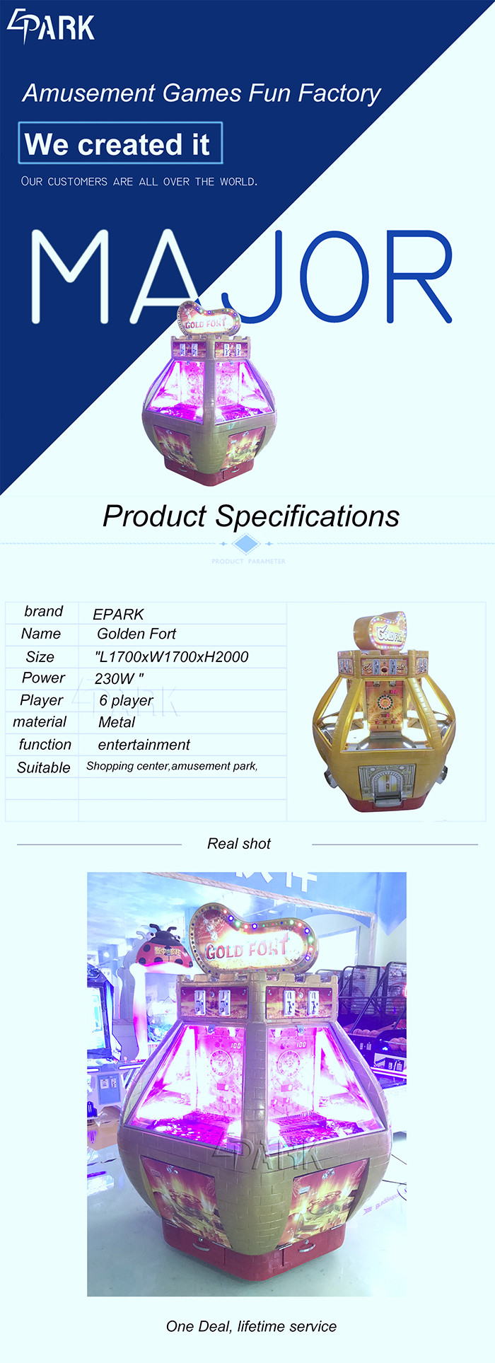 EPARK Arcade Games Golden Fort Coin Pusher Game Machine 230W 220V