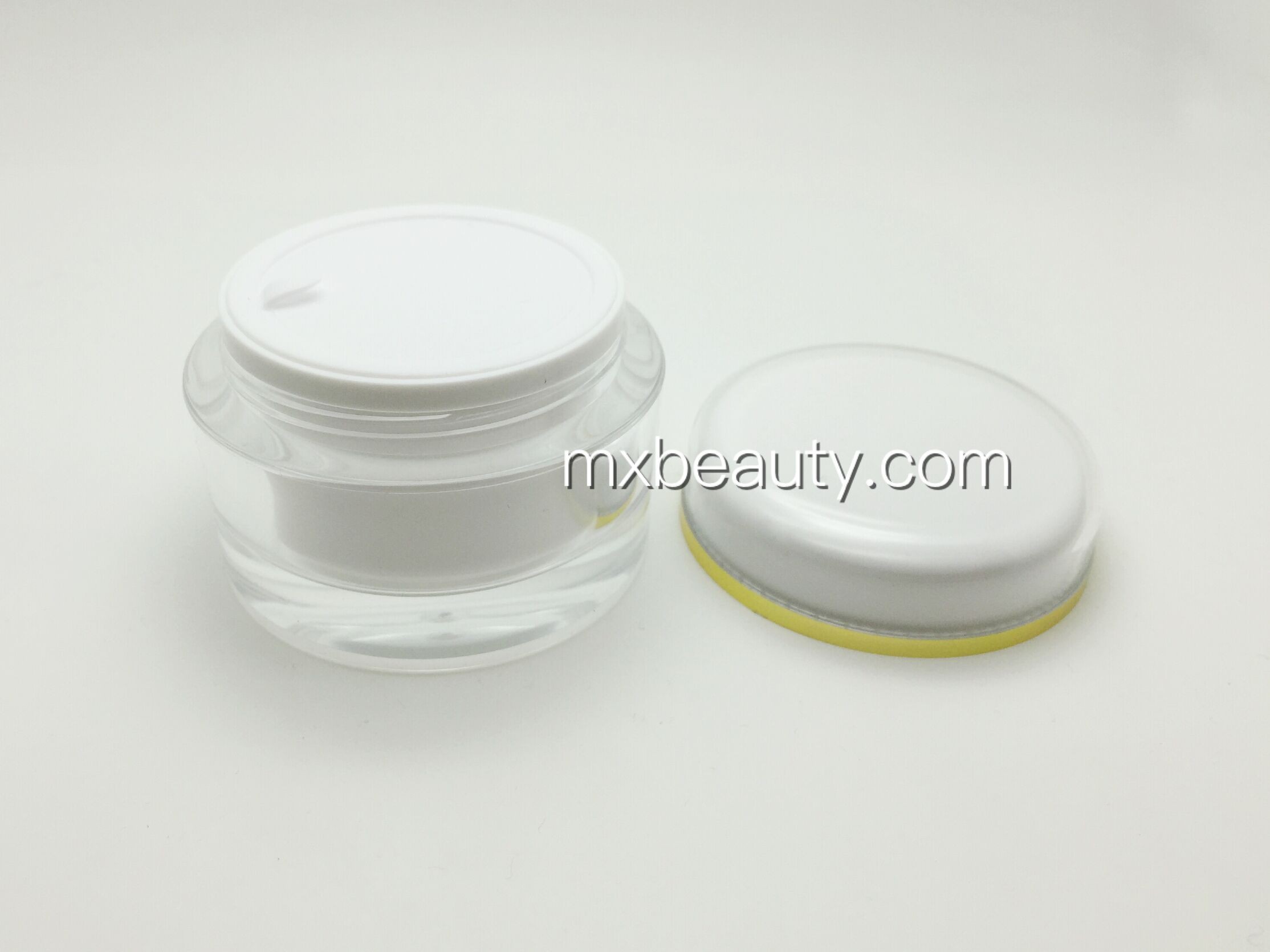 high quality classic PMMA/acrylic cream jar white UV coating with hot stamping gold ring plastic cosmetic cream jar