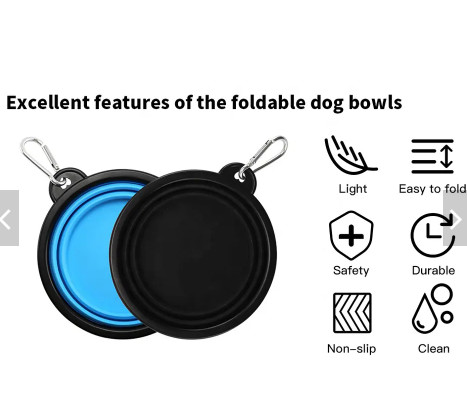 TPE Rubber Slow Feeder Dog Bowl Collapsible Silicone Portable Foldable Raised Dog Bowls