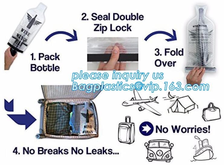 Zip lockk bottom leakproof reusable wine bottle protector 3 pack bubble travel protective bag,USA Amazon WineSkin Protecto