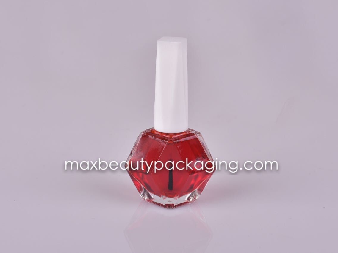 white color injection nail polish cap 13ml nail polish diamond shape bottle nail polish packaging flat brush