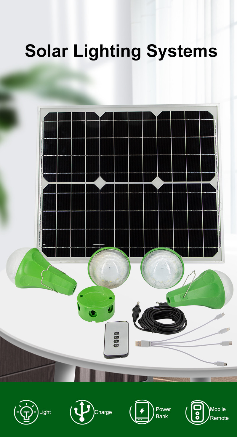 4PCS Solar Powered Light With Switch And 25W Mono Solar Panel For Outdoor