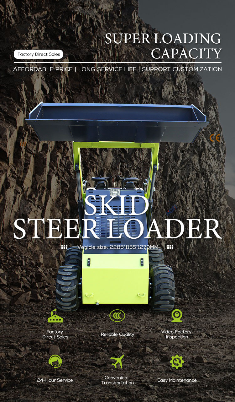 Electric Start Skid Steer Loader with 1Ton Capacity and Heavy Duty Crawler Design