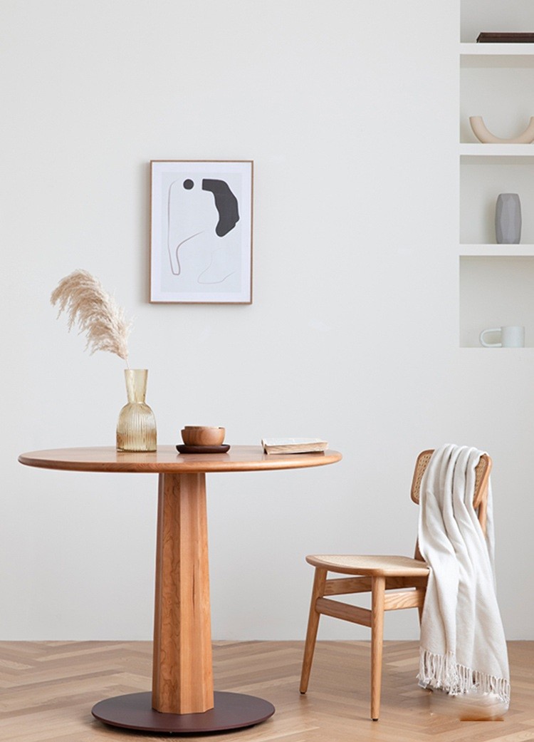 Nordic simple solid wood dining table and chair combination home living room multifunctional small apartment round dinin
