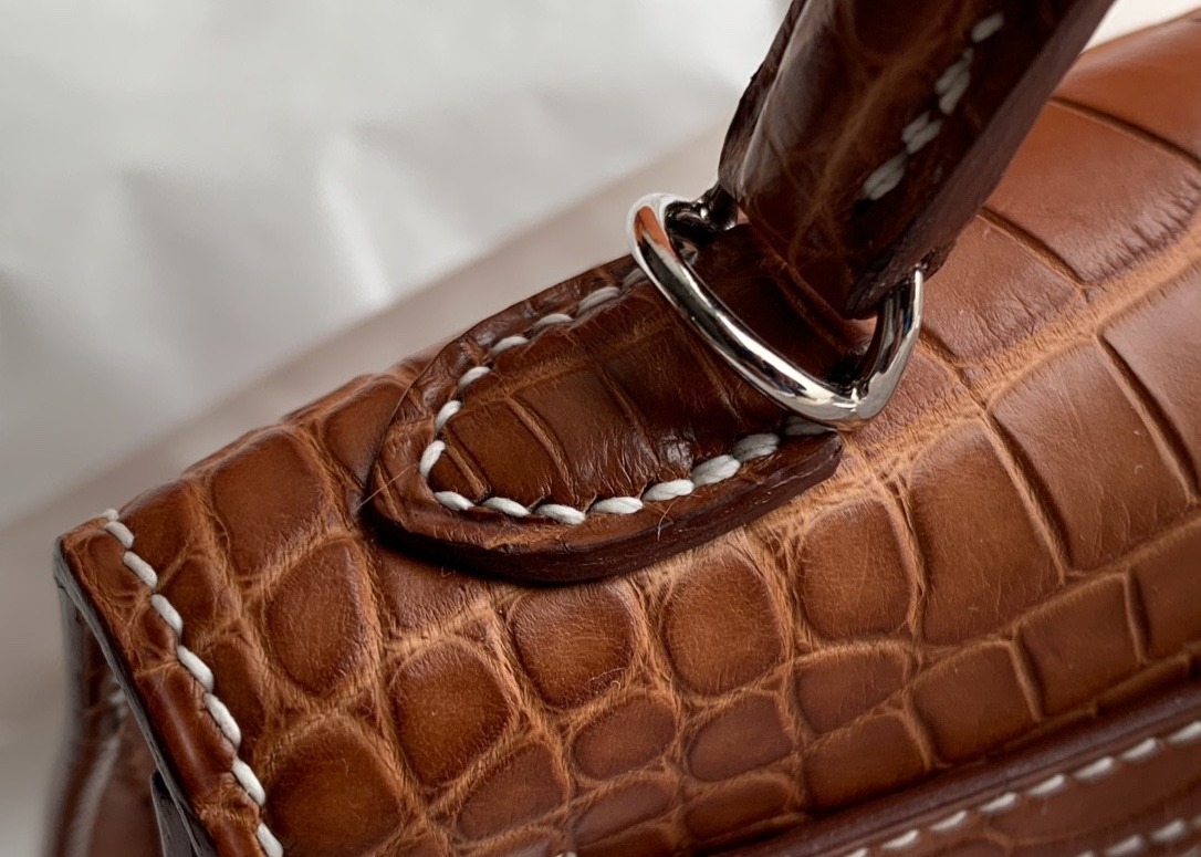 Square Crocodile Skin Bag , Yellowish Brown Crocodile Skin Handbag