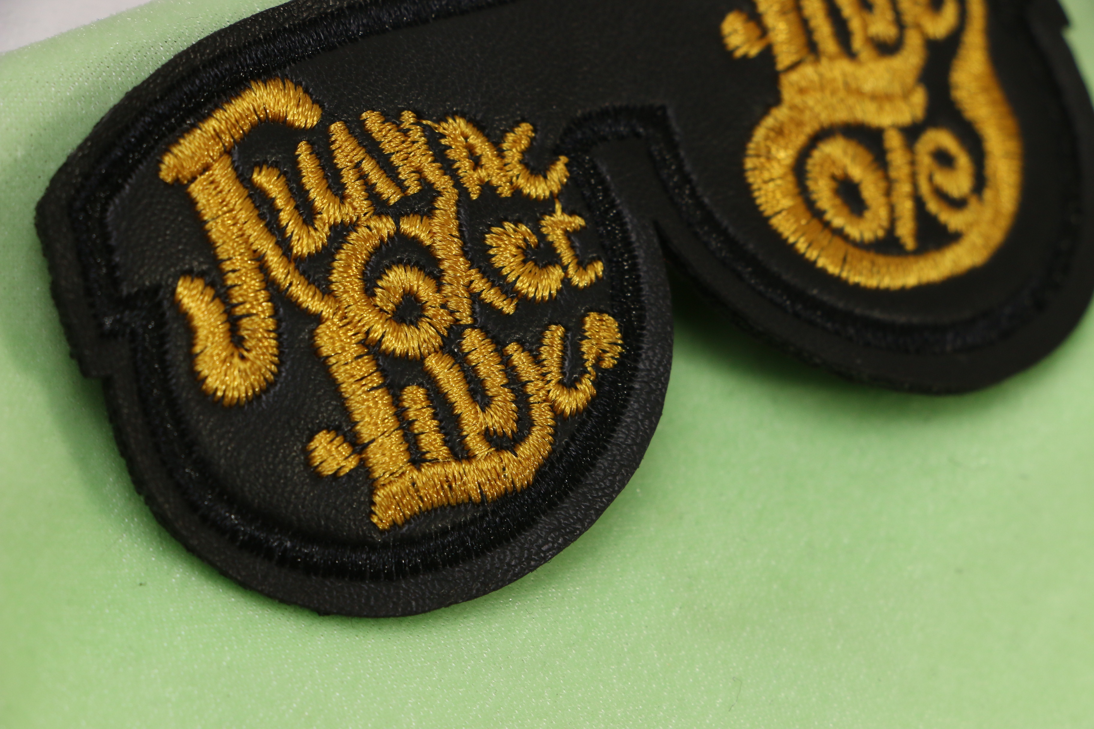 Black Faux Leather Glasses Shape Embroidery Patch With Gold Metallic Threads