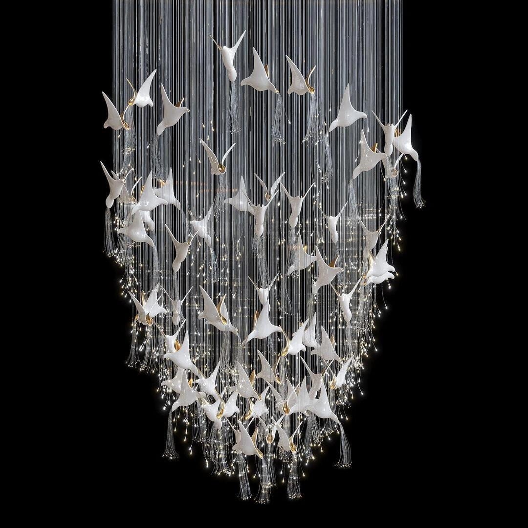 Glass Birds And Flowers Chandelier Modern Aesthetic Hotel Design Light Furniture