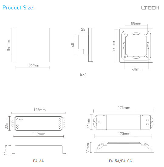 AC100-240V Wall Mount LED Controller Touchable Screen Led Strip Dimmer