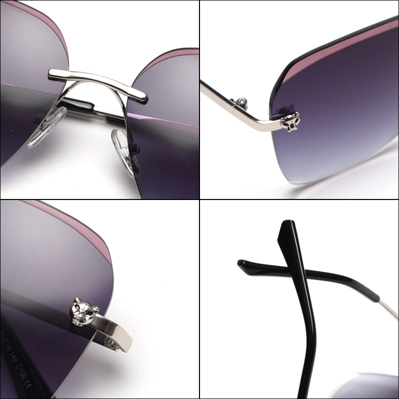 Rectangle Trimmed Women Rimless Crystal Sunglasses 140mm Metal Frame Polarized