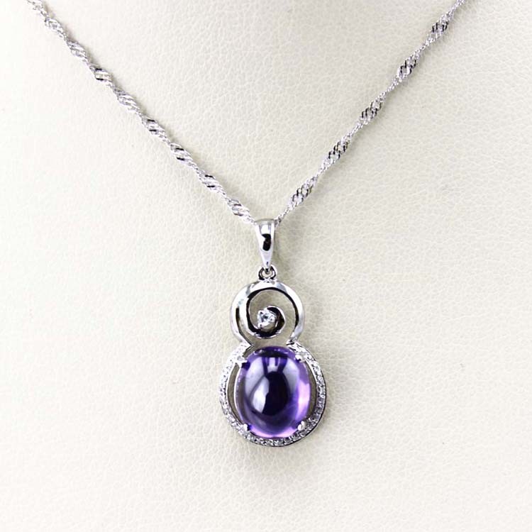 Sterling Silver Wave Chain with Amethyst Dome Cubic Zircon Pendant(PSJ0326)