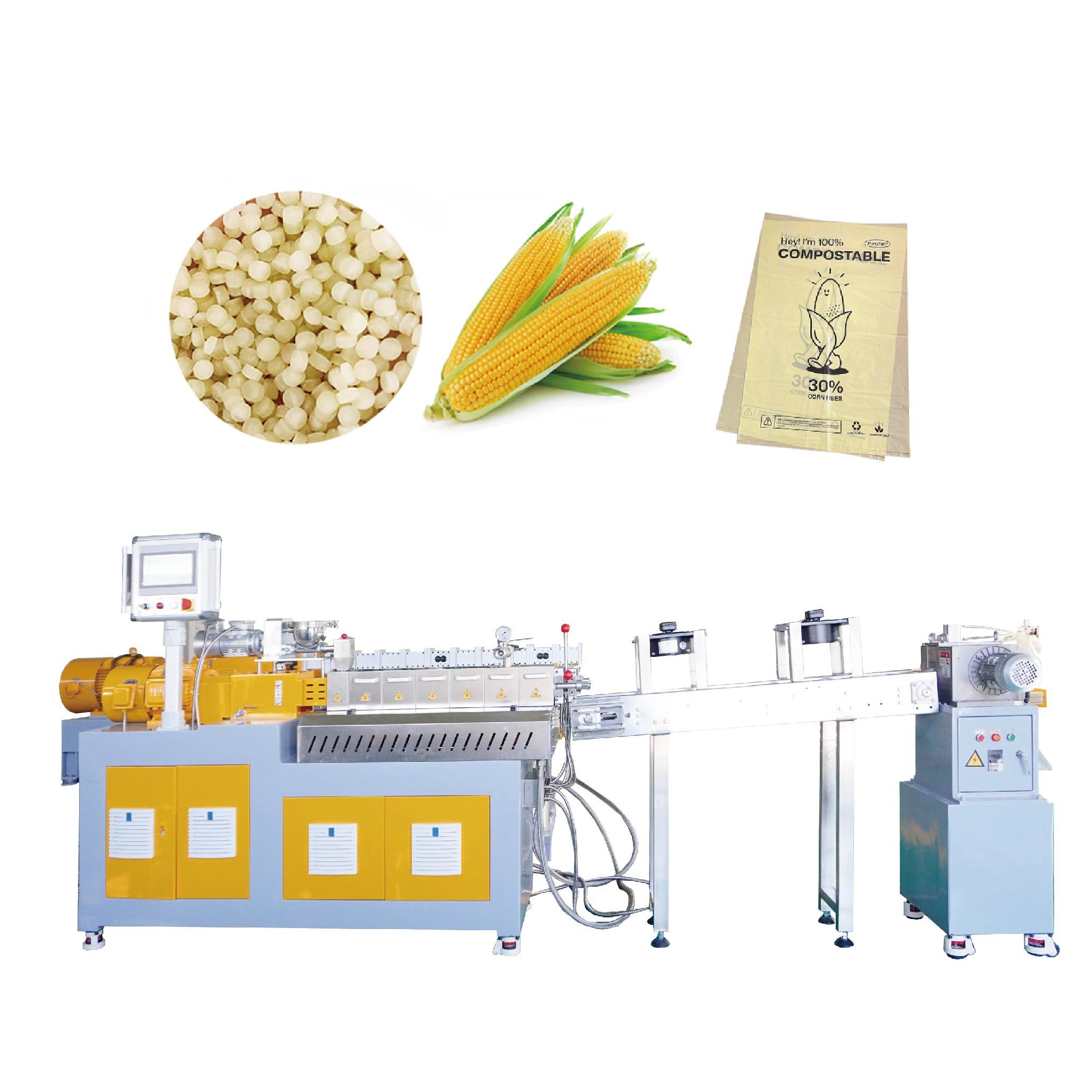Custom PBAT Biodegradable Granulator PLA Corn Starch Pellet Making Machine