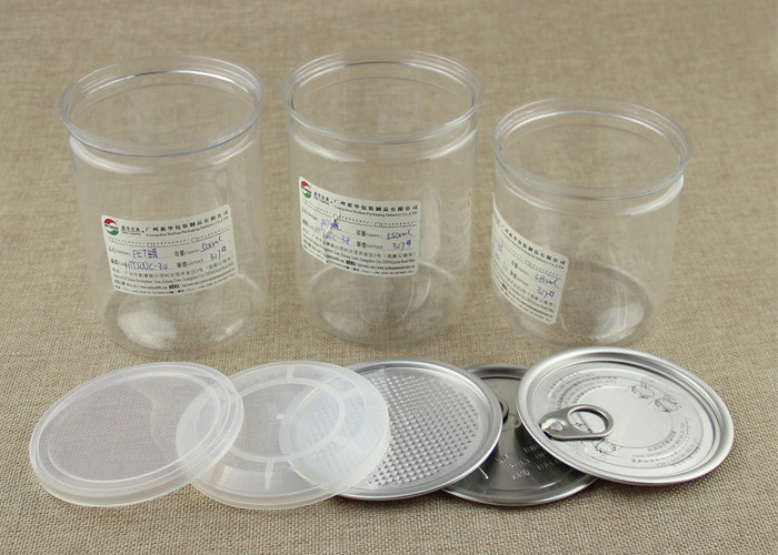 Transparent Clear Plastic PET Easy Open Cans Food Grade Canned Cylinder