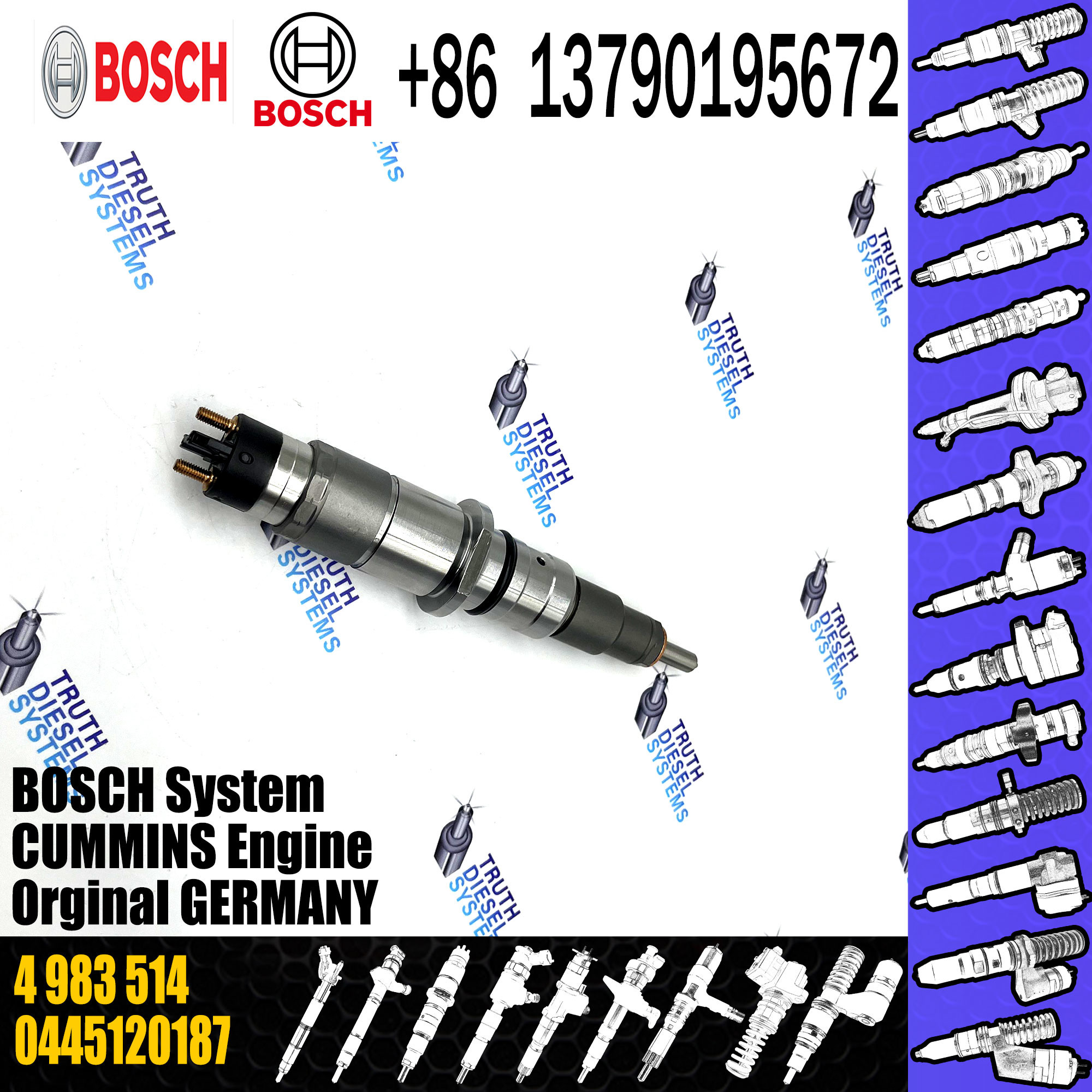 Original Diesel Engine Fuel Injector 0445120187 5256034 4983514 68210512AA 0986435573 F00E200419