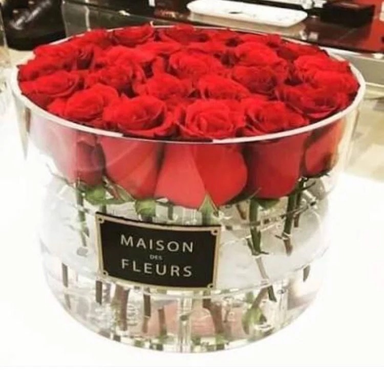 Acrylic flower box with lid customized transparent acrylic box print logo