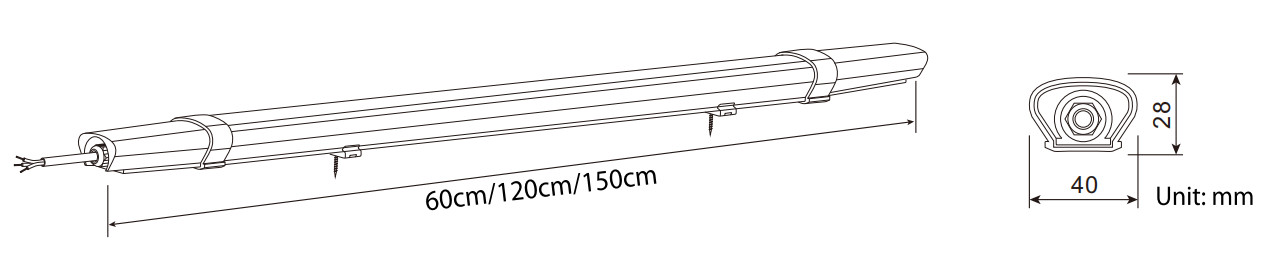 Slim IP65 Tri Proof Lighting Power Supply Built In Waterproof LED Batten 60cm 120cm 150cm