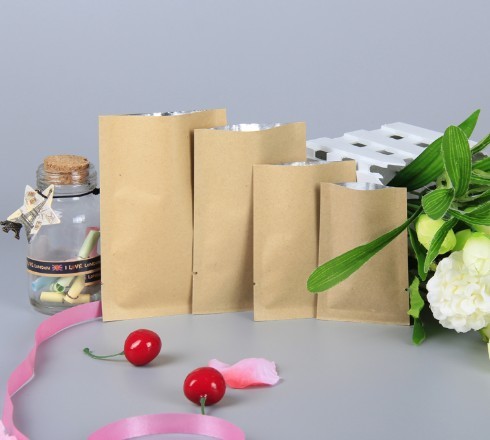 Accept custom kraft paper bag 3 side heat seal aluminum foil packaging bags for keeping food fresh