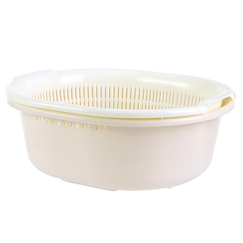 Plastic PP Elliptic Vegetables Wash Basket With Bituminous Water