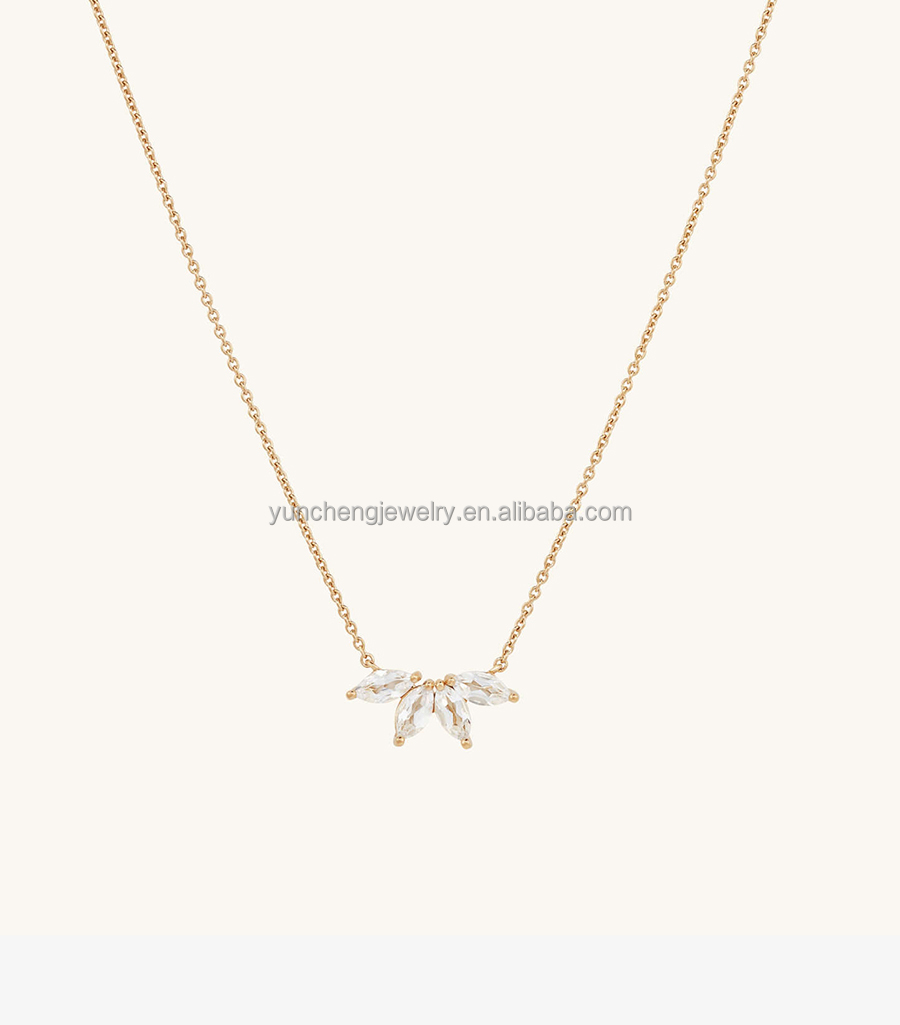 925 Silver 14K Plated Necklace 18" Marquise Topaz Pendant And White CZ Diamonds