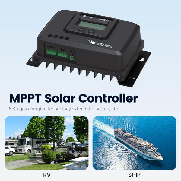 Smart RV MPPT Solar Charge Controller with 5-Stage Charging 99.5% Tracking Efficiency for AGM/GEL/WET Batteries