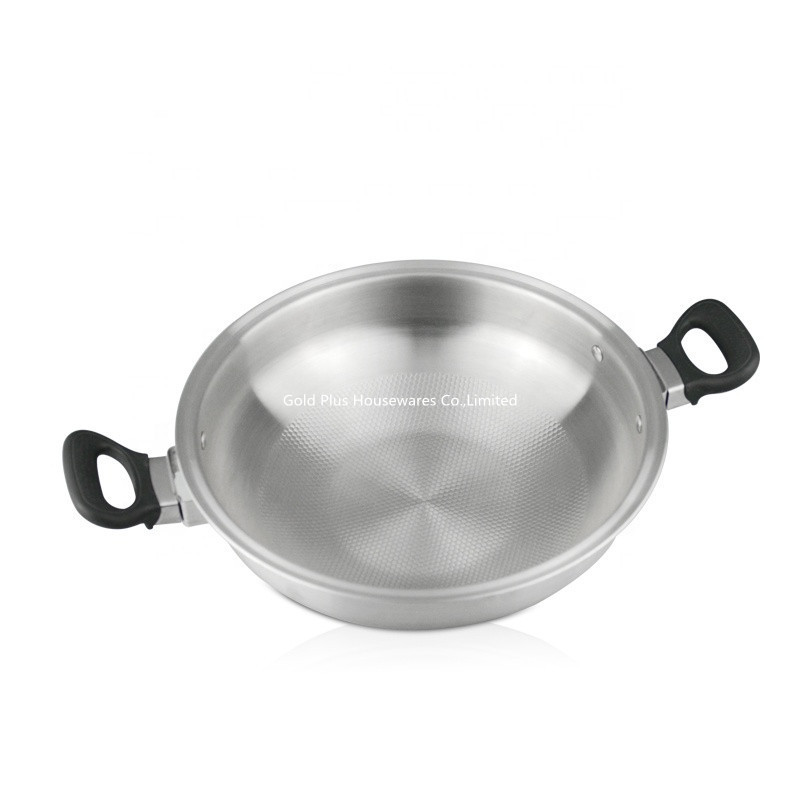 Rapid Warming 304 Try-Ply Stainless Steel Wok Pan With Double Ear