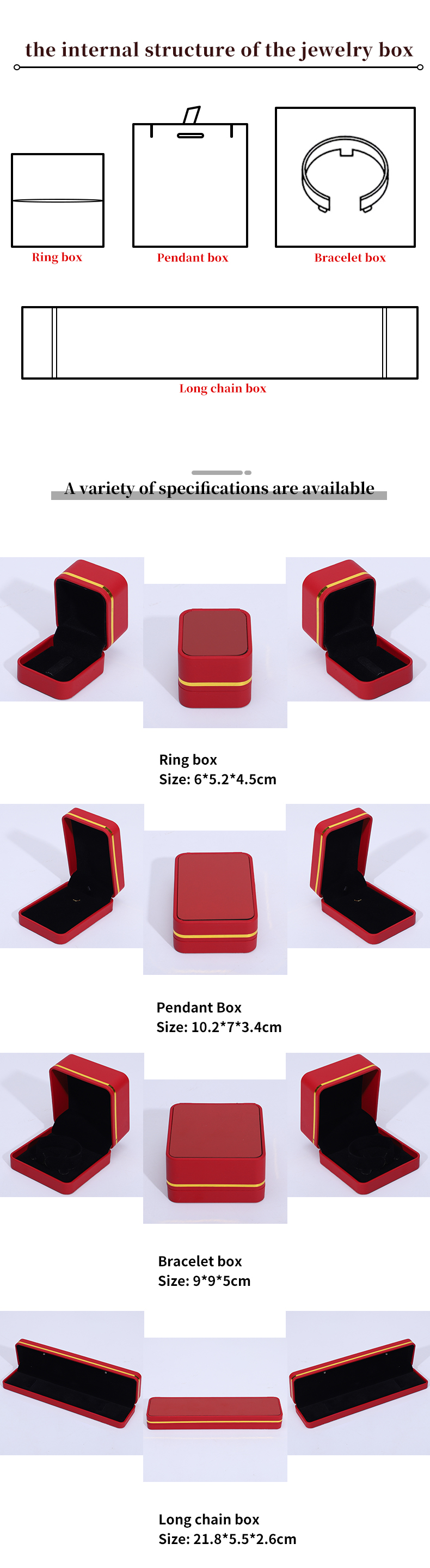 Rectangle LED Lighted Leather Jewelry Box , Custom Jewellery Boxes wholesale