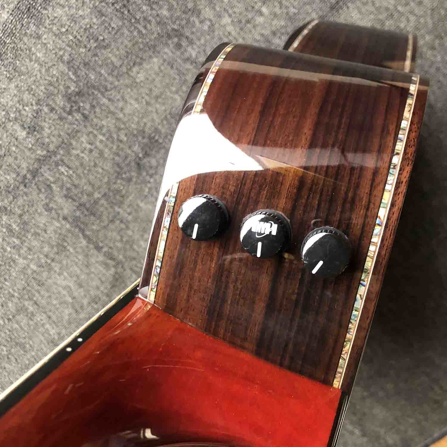 Custom All Solid KOA Wood Acoustic Electric Guitar Real Abalone Binding Ebony Fingerboard Rosewood Back Side Cutaway Arm