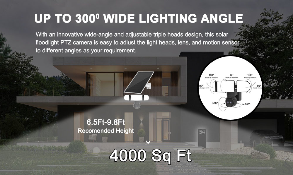 2.4Ghz WiFi Solar Security Camera 6MP Dual Lens 1200 Lumens 120W