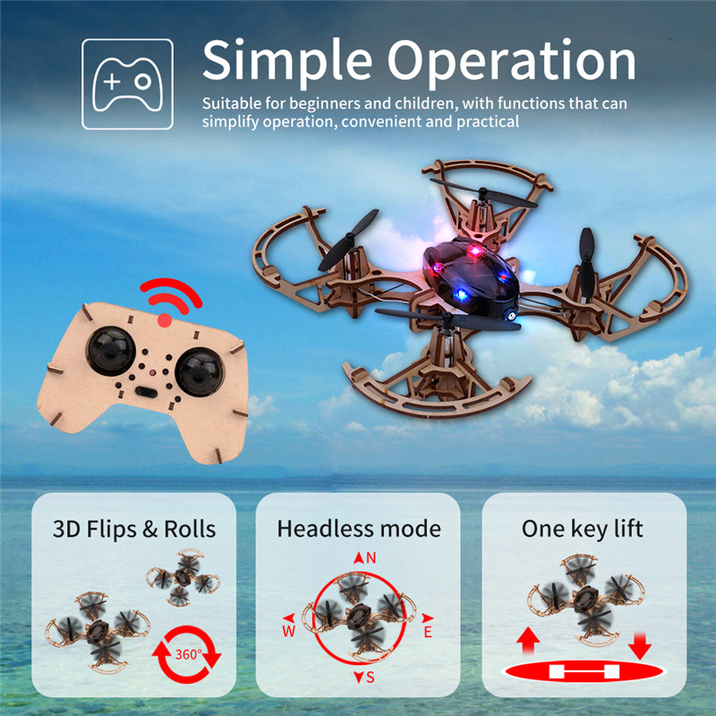 2.4g Remote Control Quadcopter Set Bemay Toy Wooden Assemble Educational Rc Drone Kit