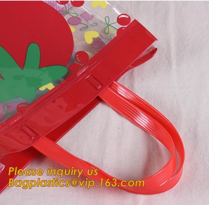Factory Custom made Environmental PVC clear packaging toy storage handle bag,plastic tote packaging bag with handles fro