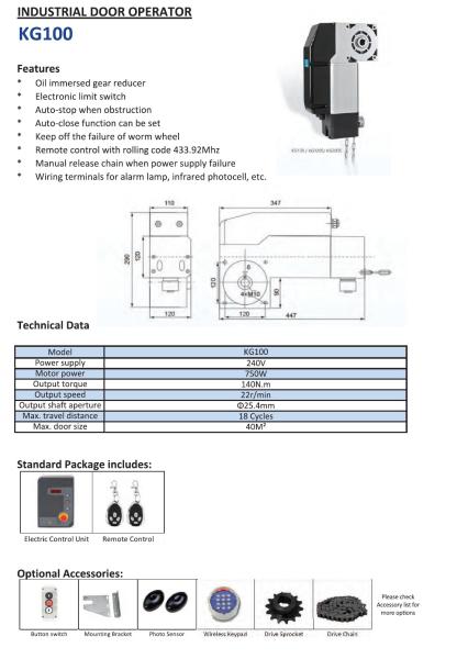 KG100 Industry Rolling Door Operator