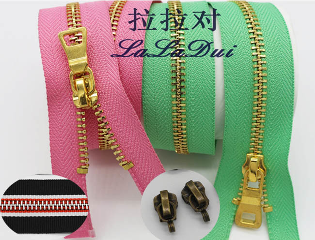 Colorful Women Brass Metal Dress Zips Length Customized For Garments / Wallet
