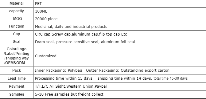 Customized Colors 100ml PET Amber Plastic Oral Liquid Drug-Grade Bottle with Safety Cap