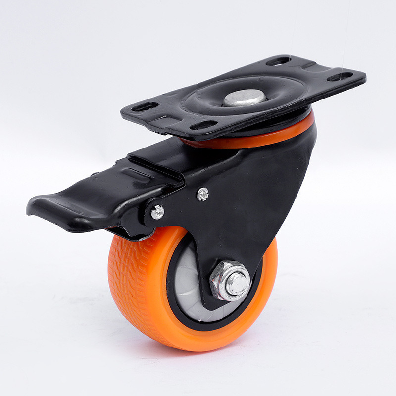 3 4 5inch PU/PVC Industrial Furniture Trolley Orange Single Bearing Caster with Tire Mark