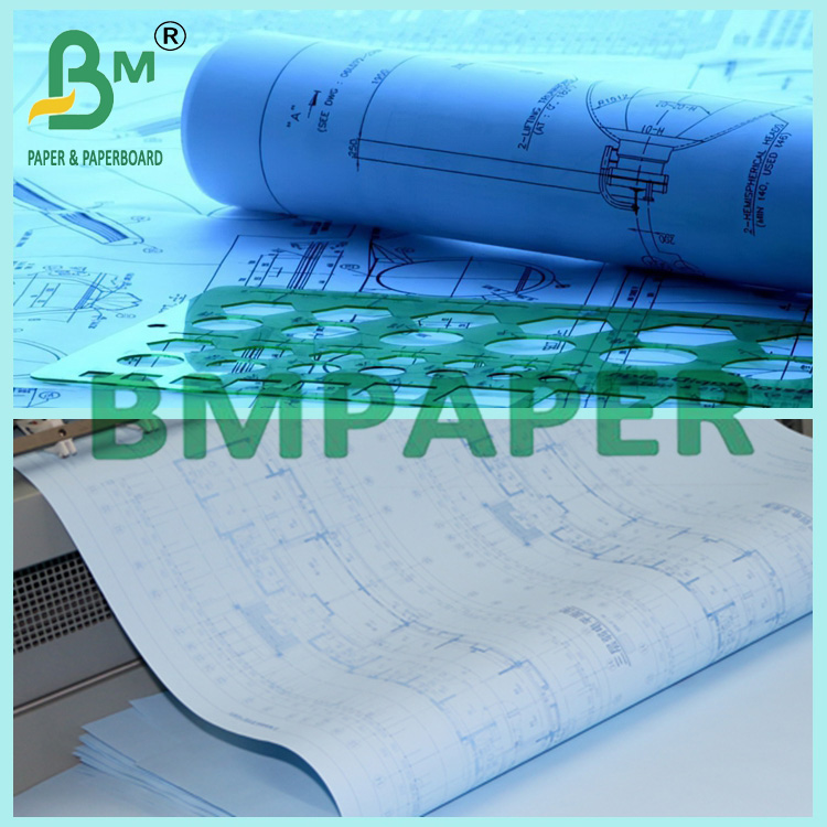 80g 24" x 150ft Blue Plotting Paper With White Back For Engineering Drawings
