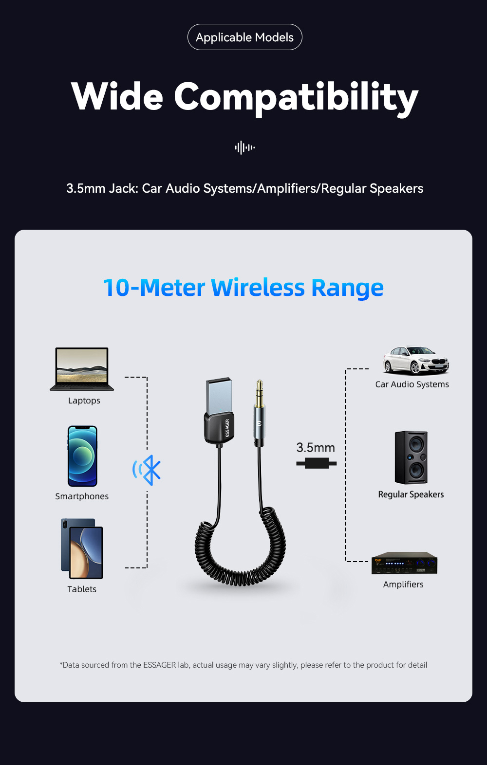 Essager EB01 Series Male 3.5mm Jack Audio Bluetooth Adapter Blue Tooth Receiver