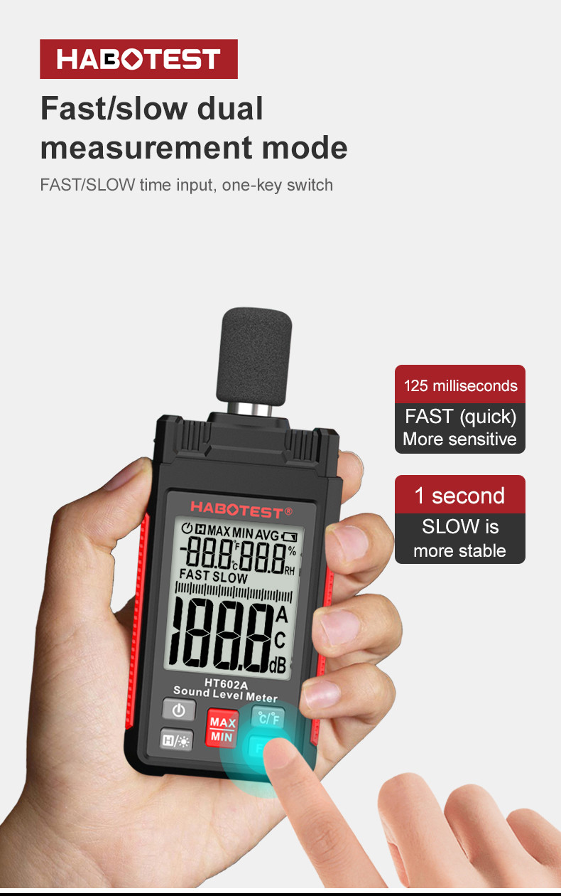 HT602A Sound Level Meter Digital Handheld DB Meter Sonometros Noise Audio Level Meter 30-130dB Decibels Mini Sound Meter