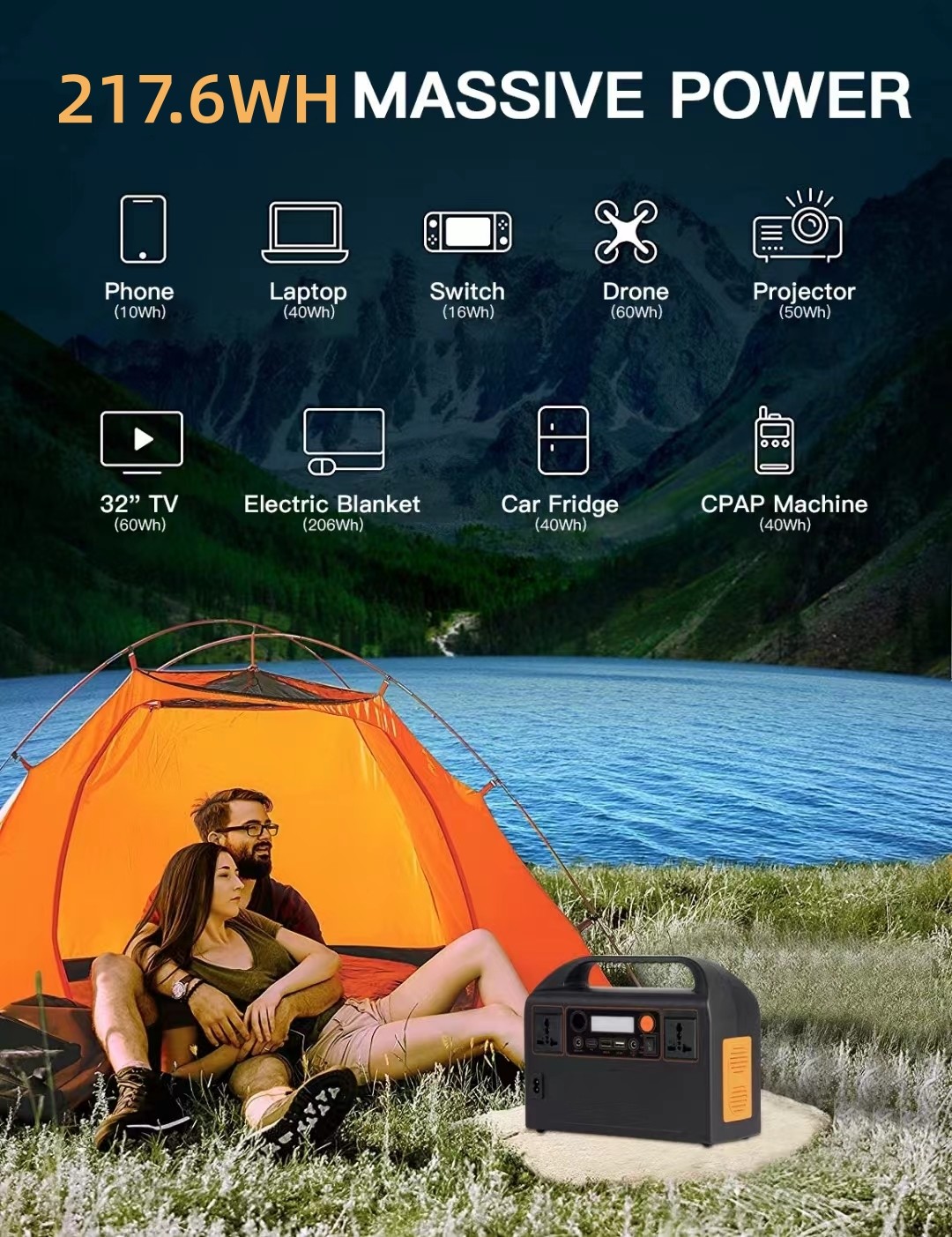 Lithium Battery Emergency Solar Power Bank AC 300W Outdoor Camping Multifunction